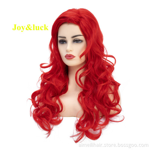 24inch Hot Sale Long Natural Wave Wig Copper Red Color Synthetic Wig for Women Costume Hair Wigs Cosplay or Daily Use